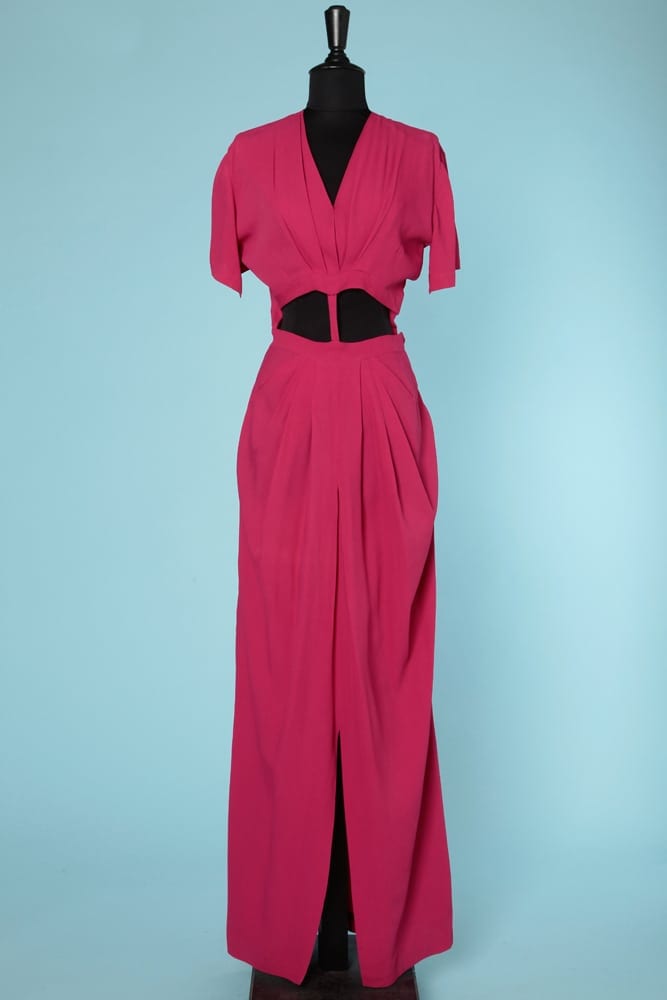 n6471_robe_longue_soir_1940_crepe_fuschsia_decoupes_fente_taille_38_pic001