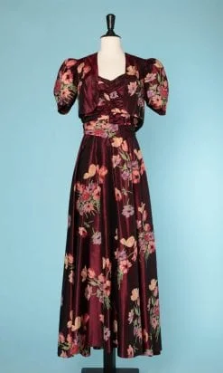 n6479_robe_longue_bolero_taffetas_soie_bordeaux_imprime_fleurs_buste_fronce_taille_38_40_pic001