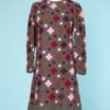 Robe 1970 en lainage gris brodé de motifs