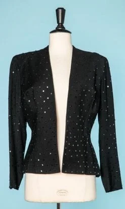 Veste en lainage noir 1940 brodé de paillettes