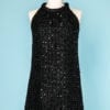 Mini robe 1970 crocheté de rubans noir et pailleté