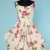 Robe 1950 en taffetas blanc imprimé de roses sur tiges