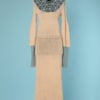 Robe longue 1930 - 1940 en tricot écru et bleu ciel