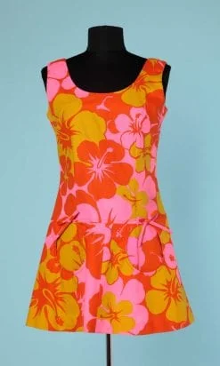 n6706_mini_robe_1970_orange_rose_vert_taille_40_pic001