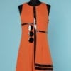 Robe en jersey de laine orange et vinyle noir 1970