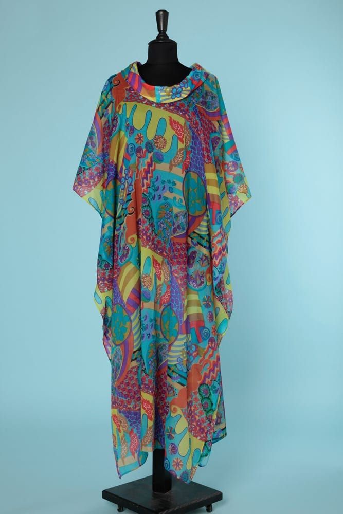 Grand poncho 1970 en voile de nylon imprimé psykédélique