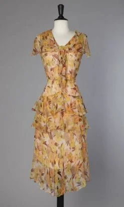 Robe en mousseline 1930 fleurie à double volants