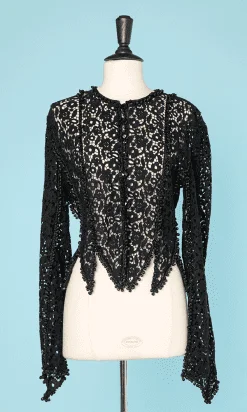 Veste en dentelle Guipure noire vintage Valentino