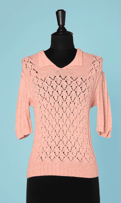 Pull 1930 en laine rose tricoté main