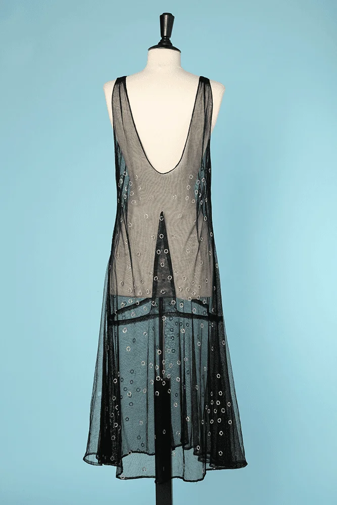 Robe 1925 en tulle noir incrusté de petits strass en cercle – Image 4