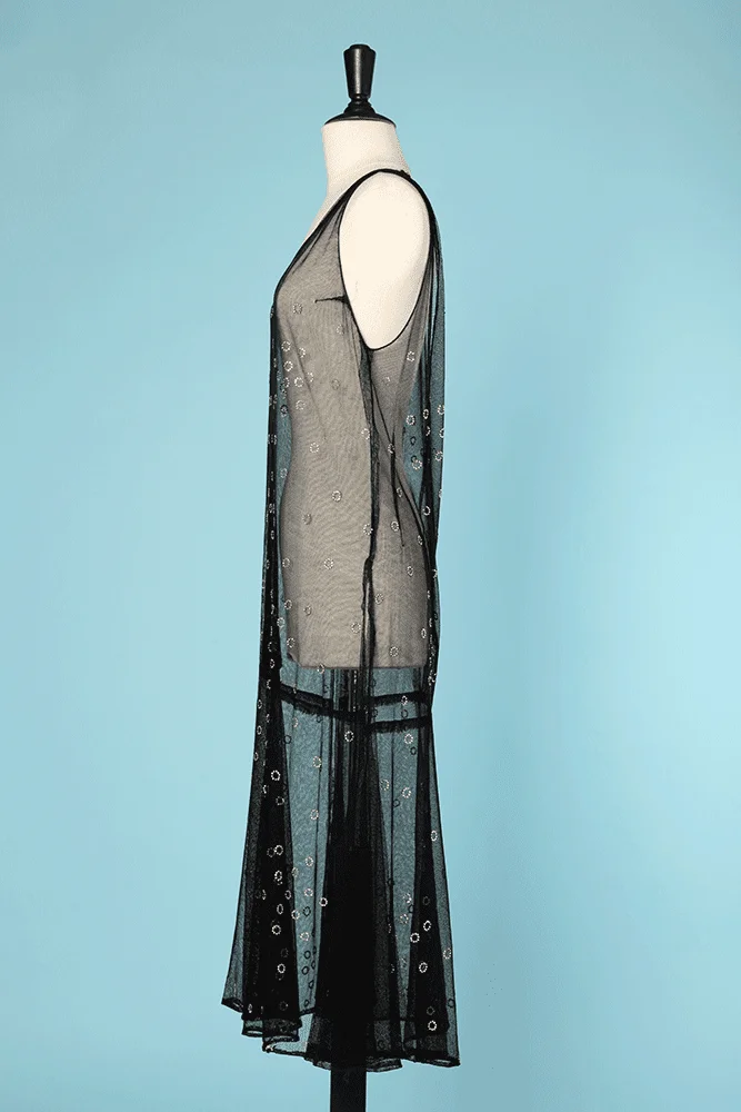 Robe 1925 en tulle noir incrusté de petits strass en cercle – Image 3