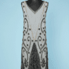 Robe 1925 en voile de coton gris brodé de perles noires or et argent