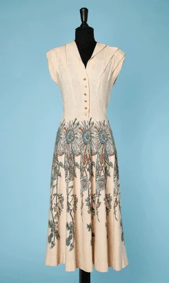 Robe 1940 en lin imprimée de chardons