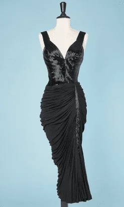 Robe 1940 avec haut entièrement brodé de perles et bas en jersey de soie