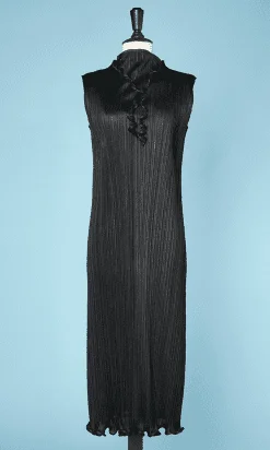 Robe en satin polyester noir plissé Issey Miyake