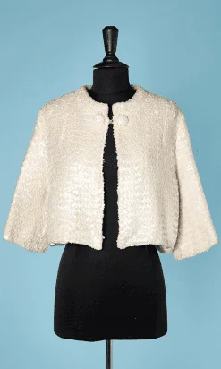 Veste boléro 1960 en lainage blanc pailleté blanc
