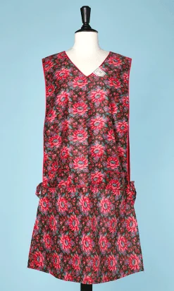 Robe tablier 1920 en coton imprimé de fleurs multicolores