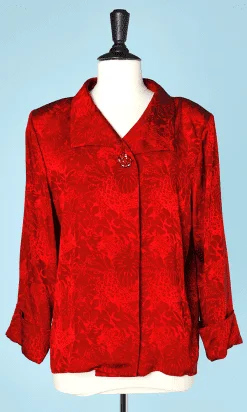 Chemisier Yves Saint Laurent en soie damassée rouge
