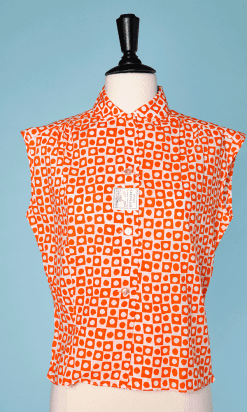 Chemisier en coton imprimé orange et blanc 1970
