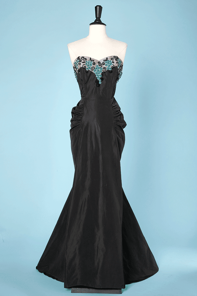 Robe du soir 1940 en taffetas de soie bicolore brodée