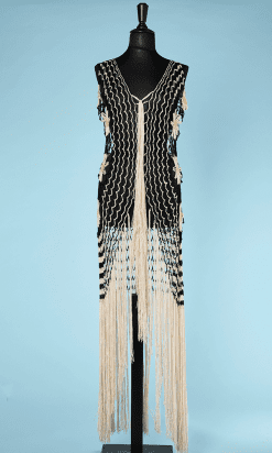 Robe 1925 crocheté main tricolore à franges longues