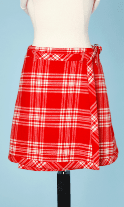 Mini jupe en lainage orange à carreaux Courrèges