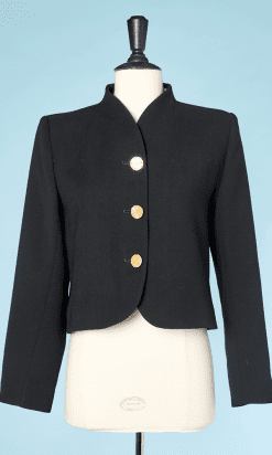 Veste courte en lainage noir et boutons dorés Yves Saint Laurent
