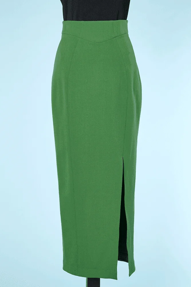 Jupe longue en lainage vert griffée Thierry Mugler