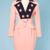 Tailleur 1980 - 1990 en lainage rose et marine Christian Lacroix