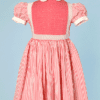 Robe de fillette en coton rouge et blanc à smokes