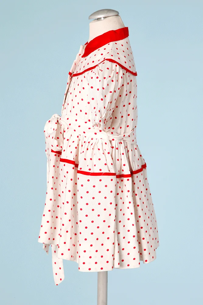 Robe de bébé 1950 en coton blanc à pois rouges – Image 3