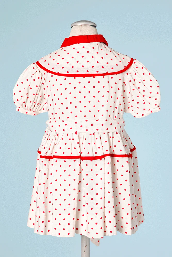 Robe de bébé 1950 en coton blanc à pois rouges – Image 4