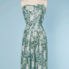 Robe 1950 en soie sauvage imprimé de fleurs griffée les 3 hirondelles