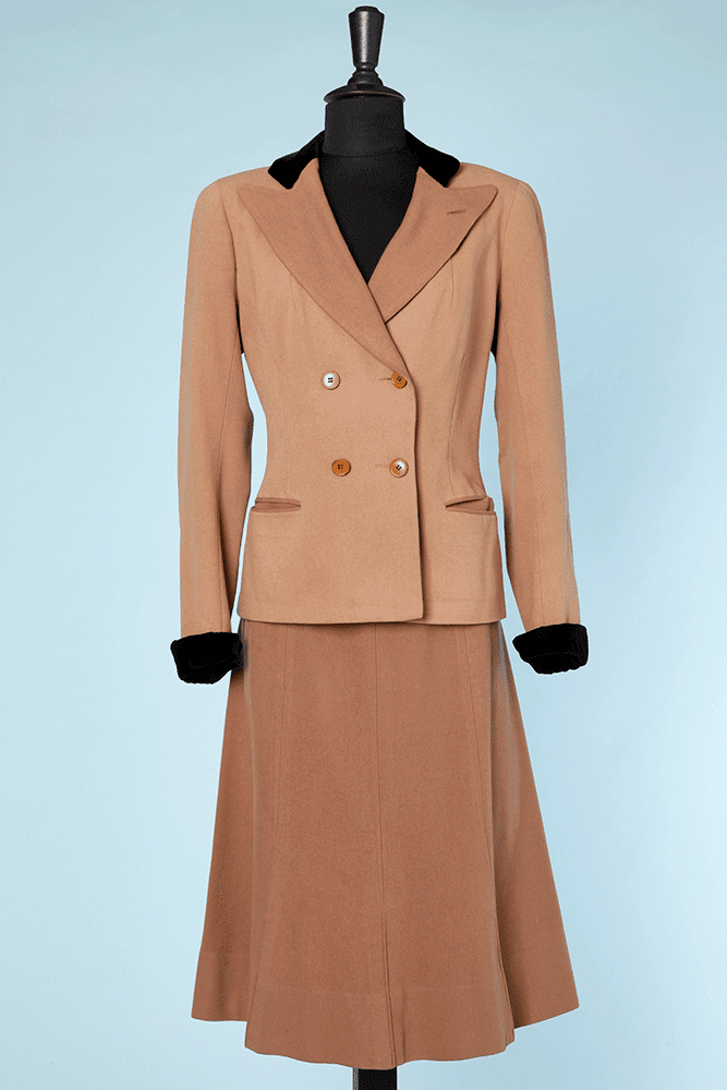 Tailleur en lainage bicolre 1940 et parements en velours noir