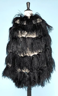 Cape vintage en tulle brodé de perles et strass et plumes noires