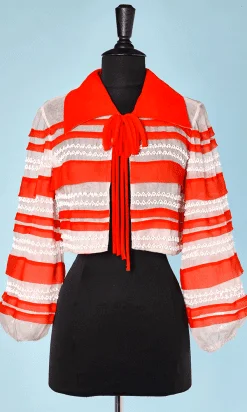 Chemisier 1970 et organza orange et blanc brodé de perles