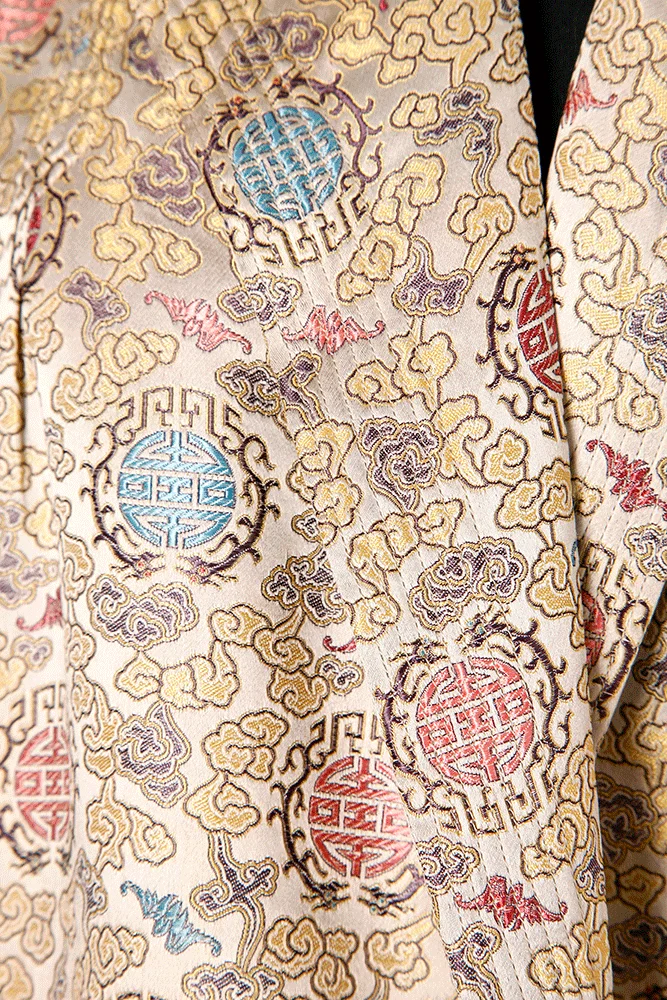Veste en satin ivoire 1940 jacquard de motifs asiatiques – Image 2