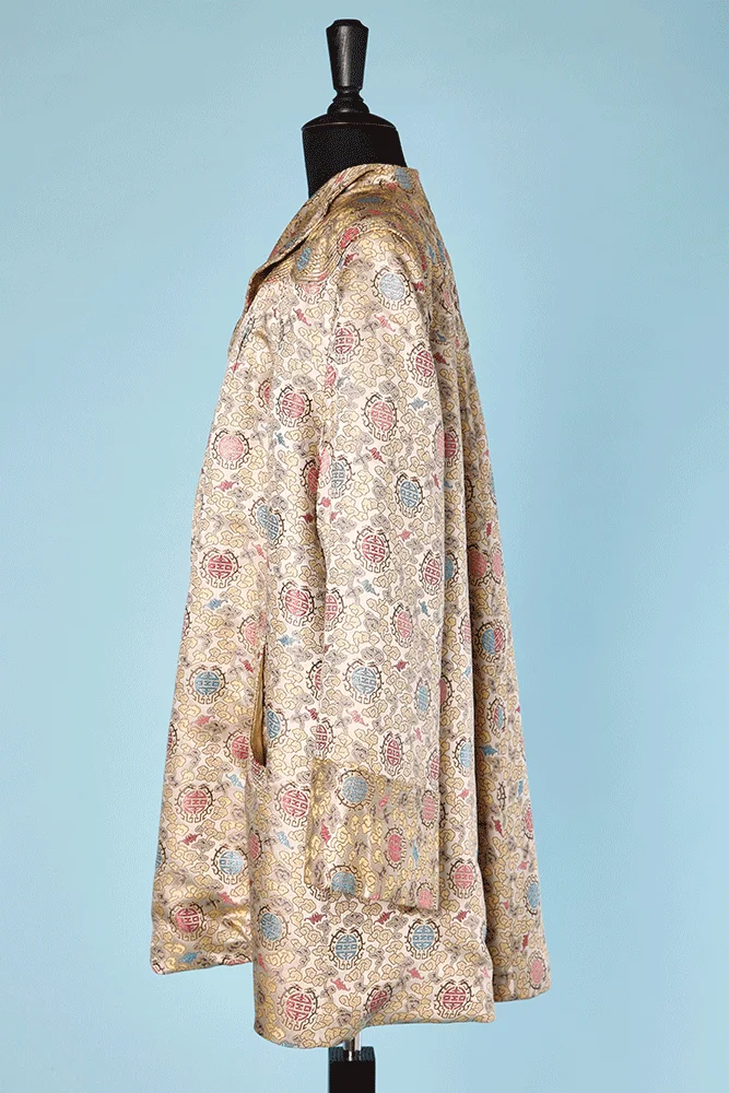 Veste en satin ivoire 1940 jacquard de motifs asiatiques – Image 3