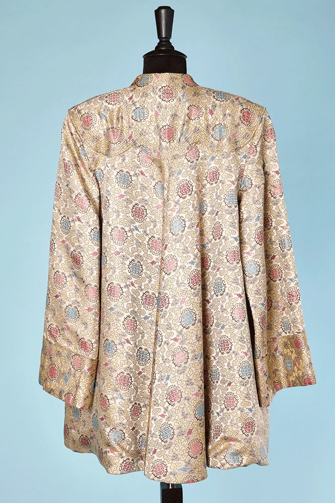 Veste en satin ivoire 1940 jacquard de motifs asiatiques – Image 4