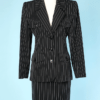 Tailleur en lainage noir à rayures blanches 1980 - 1990 griffé Yves Saint Laurent
