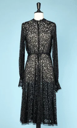 Robe 1940 en tulle de soie noir brodé