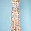 Robe longue 1930 en satin de soie blanche imprimée de fleurs