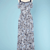 Robe longue en lin bleu marine imprimé de marguerites