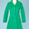Tailleur manteau et jupe 1960 en lainage vert avec surpiqûres