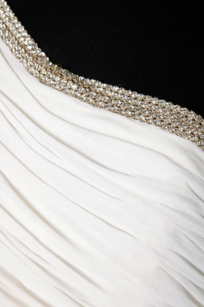 Robe longue 1960 en jersey blanc avec drapé à la grecque – Image 2