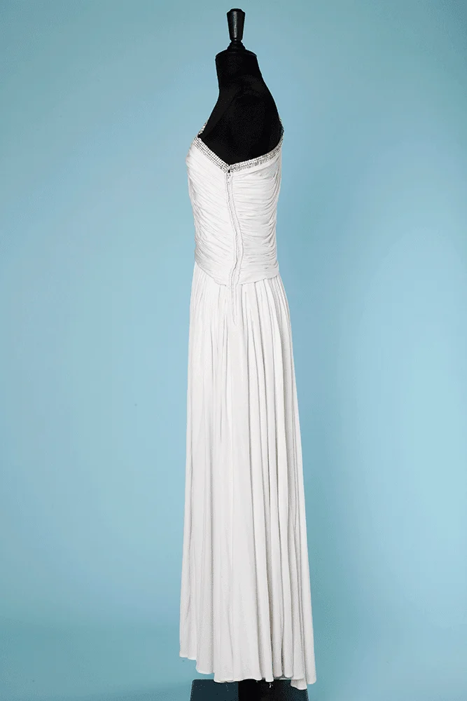 Robe longue 1960 en jersey blanc avec drapé à la grecque – Image 3