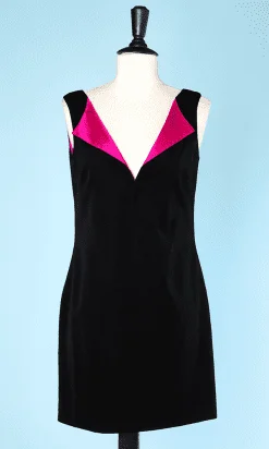 Robe vintage noire doublée de satin fuschsia griffée Chloé