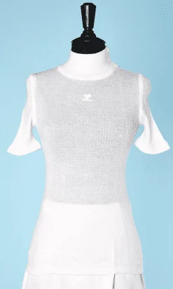Pull en maille chaussette blanc Courrèges