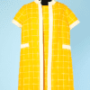 Tailleur robe et manteau 1960 en lainage jaune à carreaux blancs