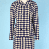Tailleur 1960 veste et jupe en lainage marine et blanc